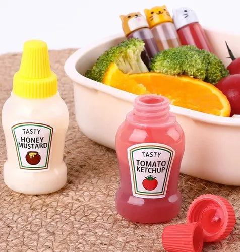 2 Mini Botellas Dispensadoras De Salsa Ketchup Con Tapa (CONTRA ENTREGA CALAMA)